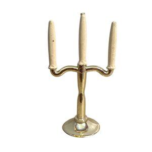 Vtg Marx Little Hostess Candelabra 1960's 3 White Candles Gold Base Hong Kong